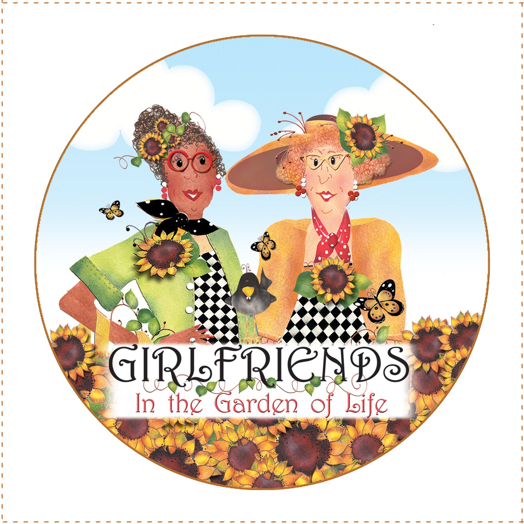 Fabric Panel 5in Round Girl Gardening 2