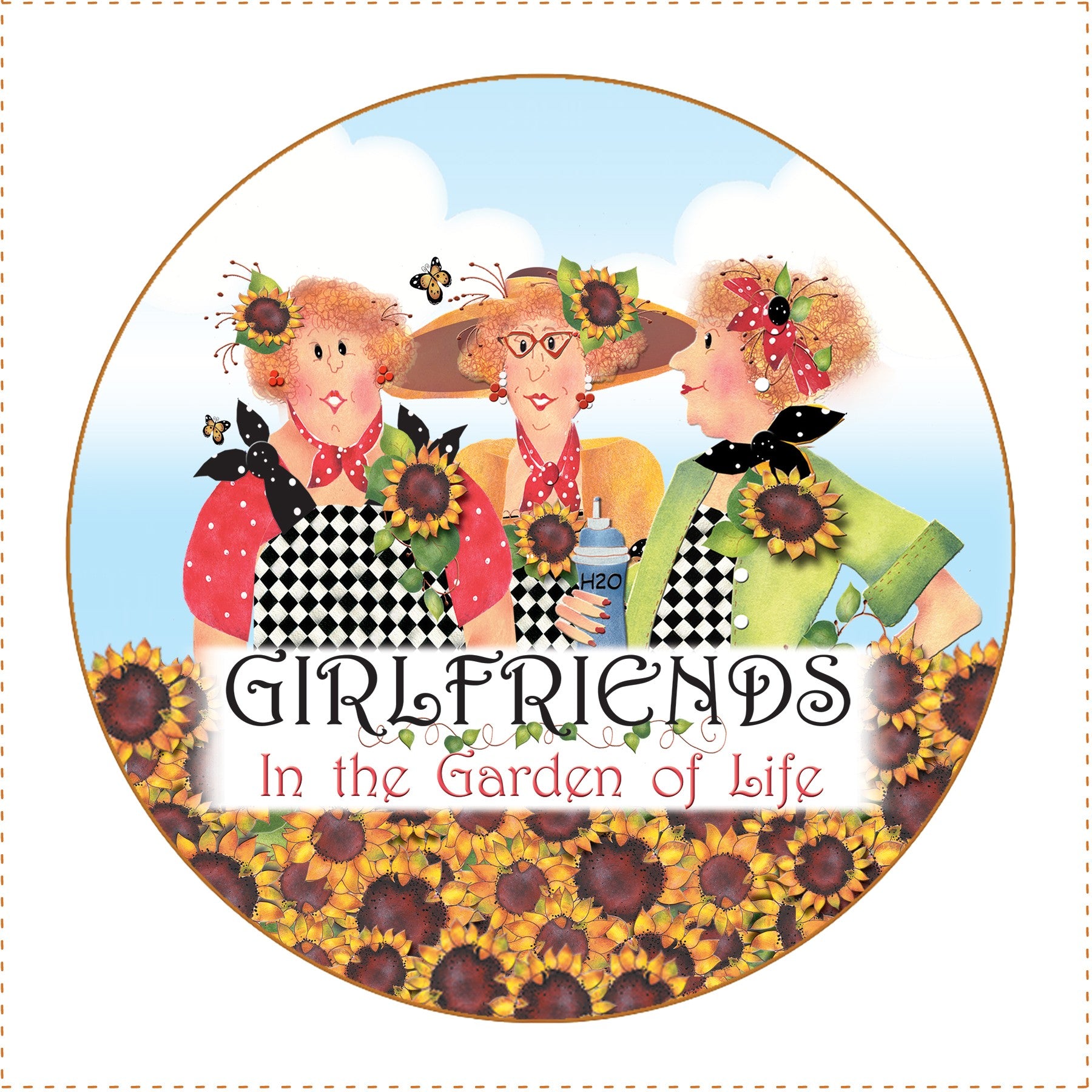 Fabric Panel 5in Round Gardening 3 Girls