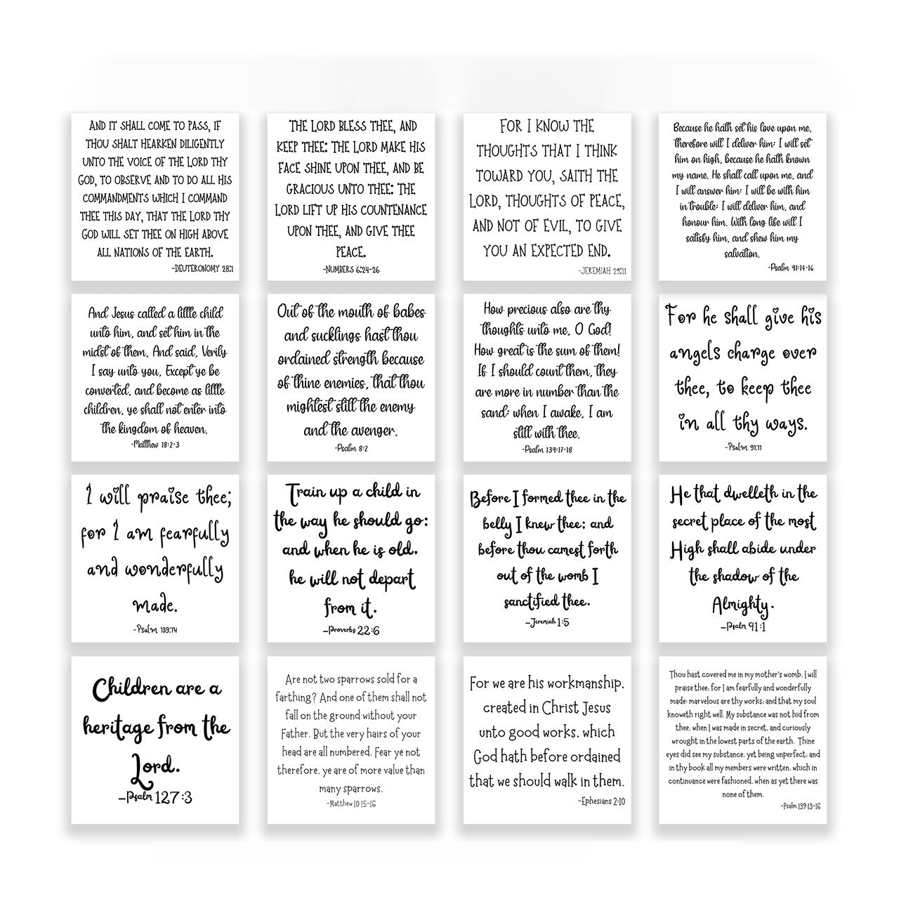 16 Precut Baby-themed Bible Verse Quilt Squares 3-1/2in