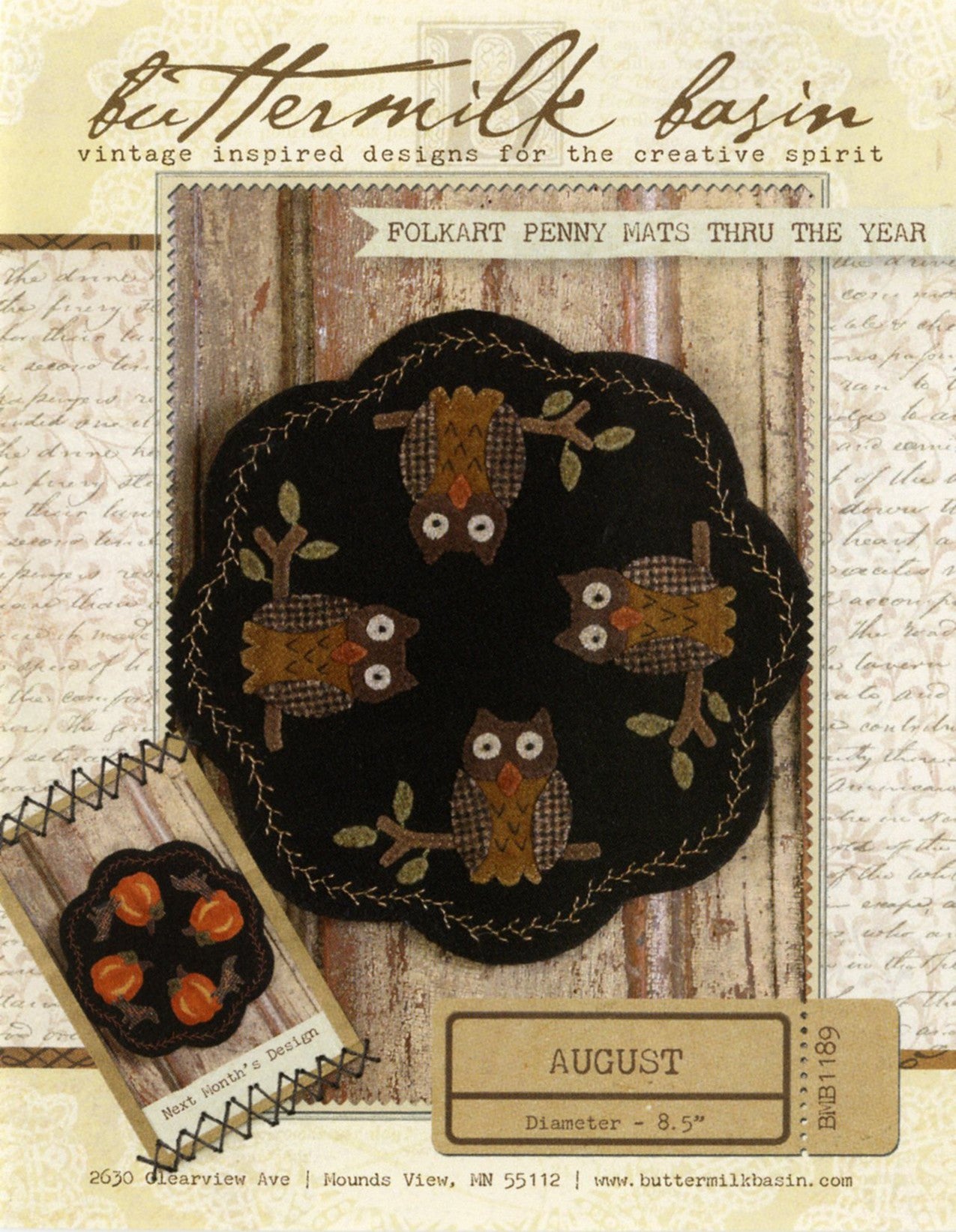 Folkart Penny Mats Thru the Year August Owls