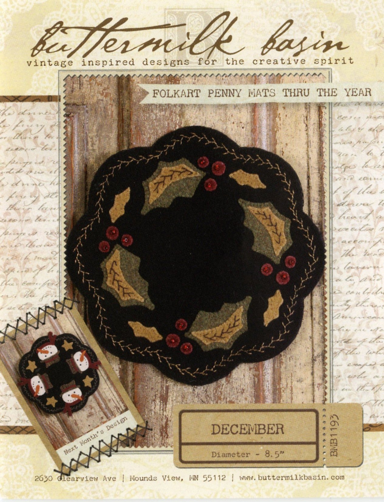 Folkart Penny Mats Thru the Year December Holly Basket