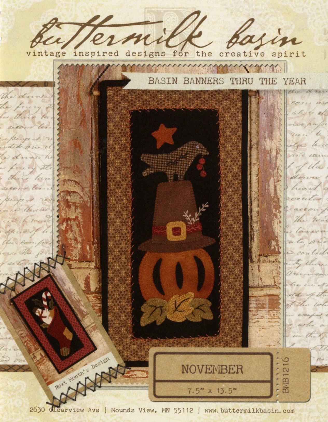 Basin Banners thru the Year November Pilgrim Hat & Pumpkin