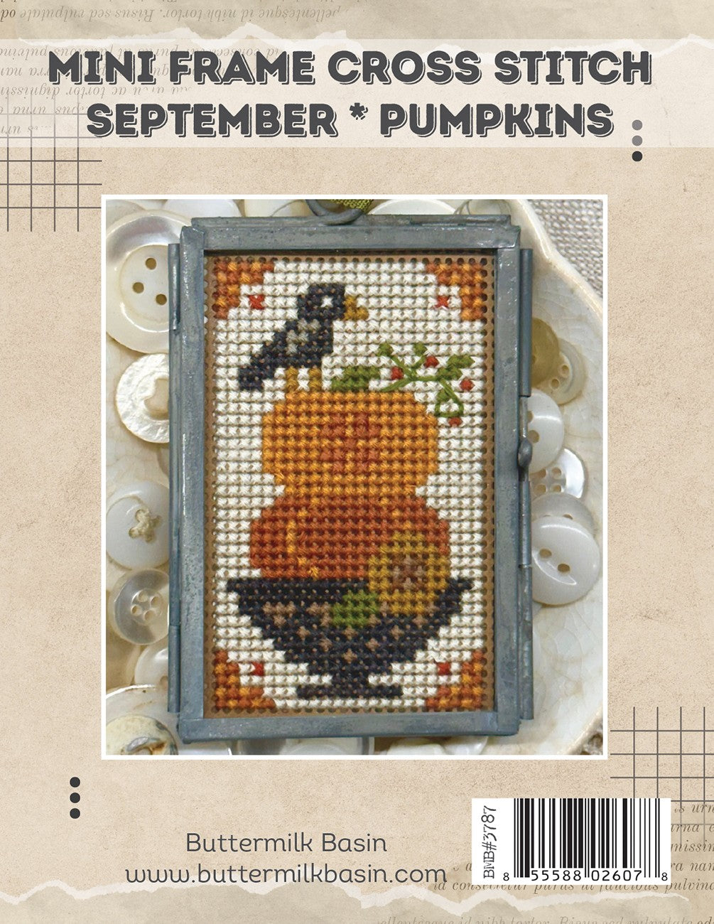 Mini Frame Cross Stitch September Pumpkins