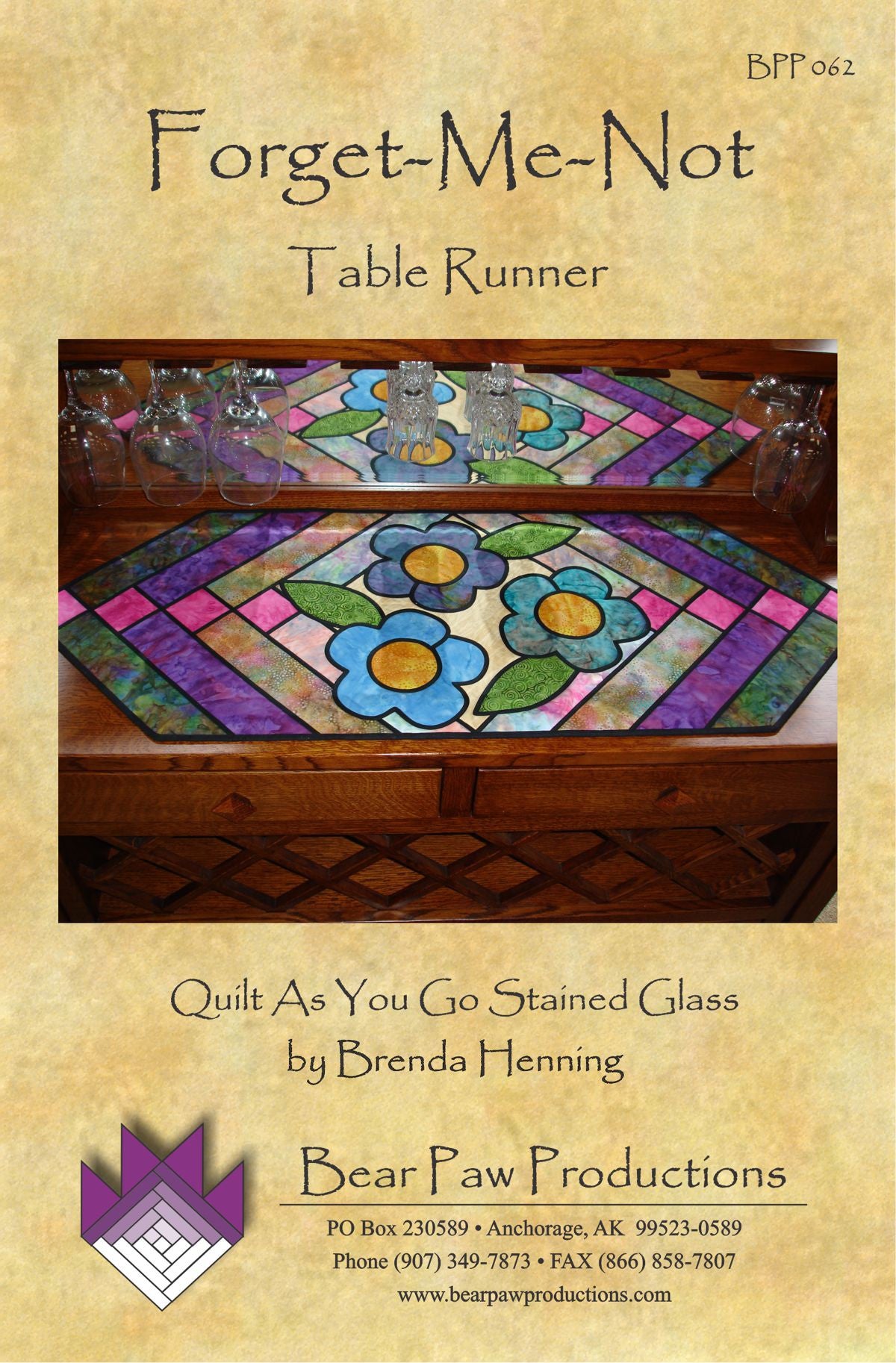 Forget-Me-Not Table Runner in Stained Glass