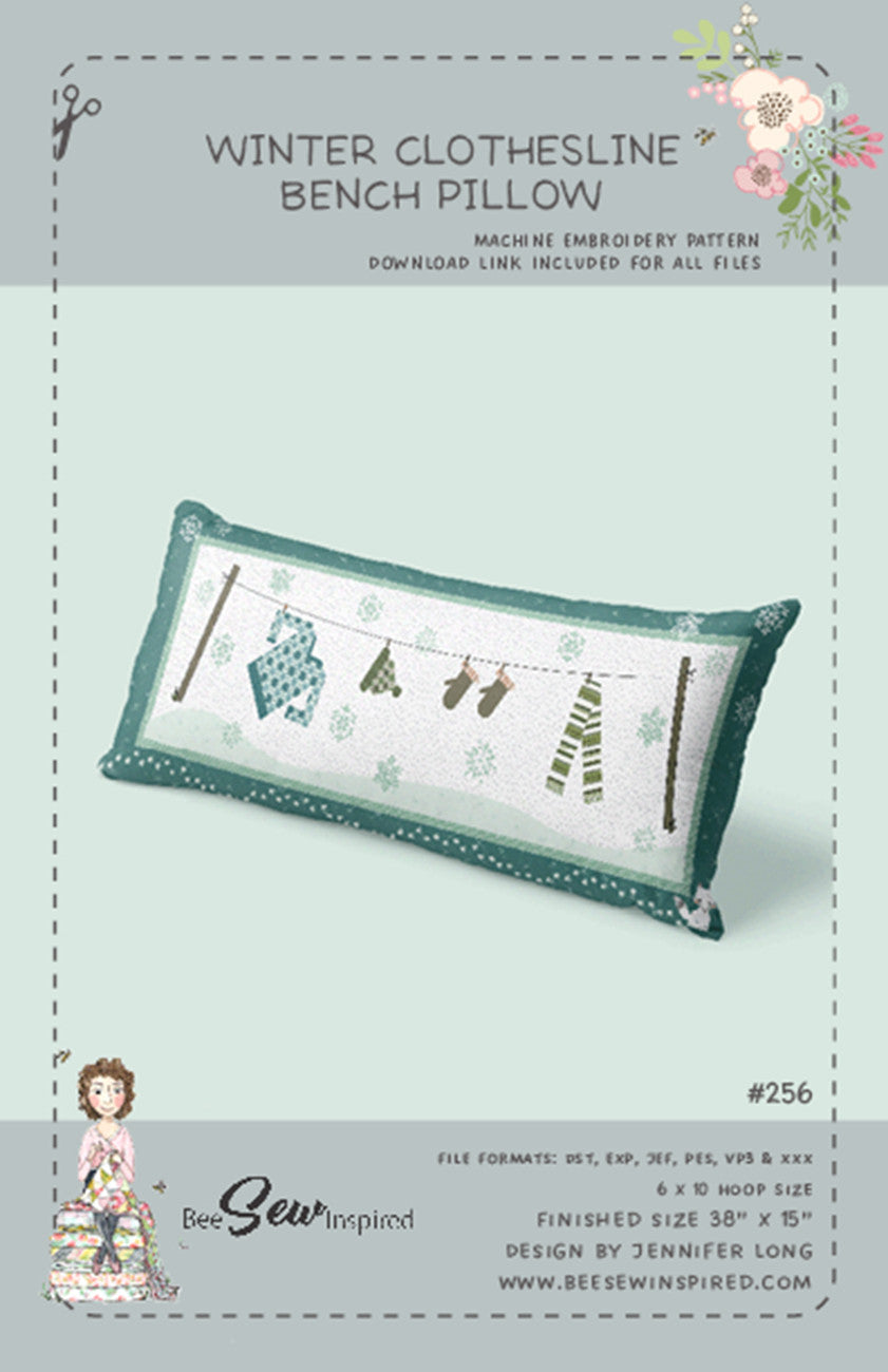 Winter Clothesline Bench Pillow Machine Embroidery Version
