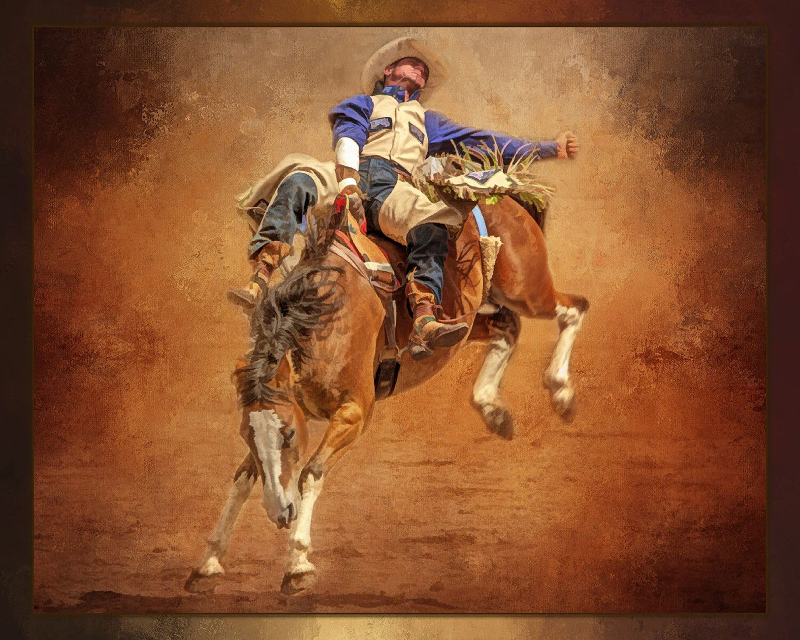 Bronc Rider Three Panel 20in x 16in