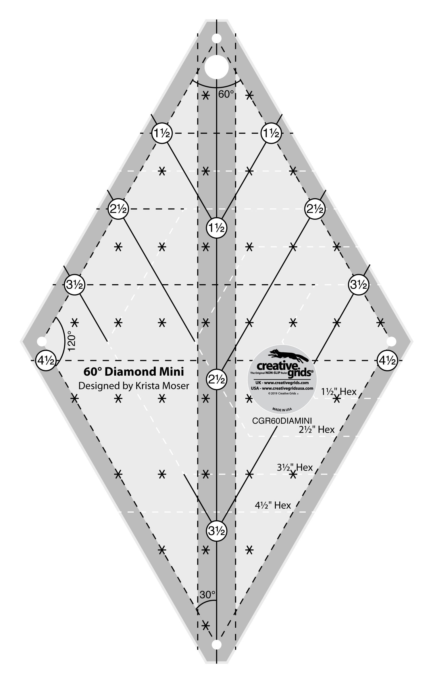 Creative Grids Quilt Ruler 60 Degree Mini Diamond