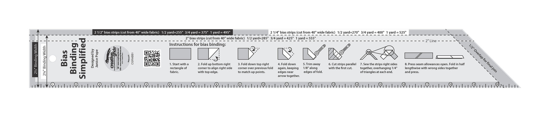 Creative Grids Quilt Ruler Bias Binding Simplified