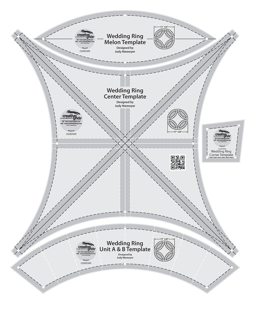 Creative Grids Quilt Ruler Double Wedding Ring Template Set