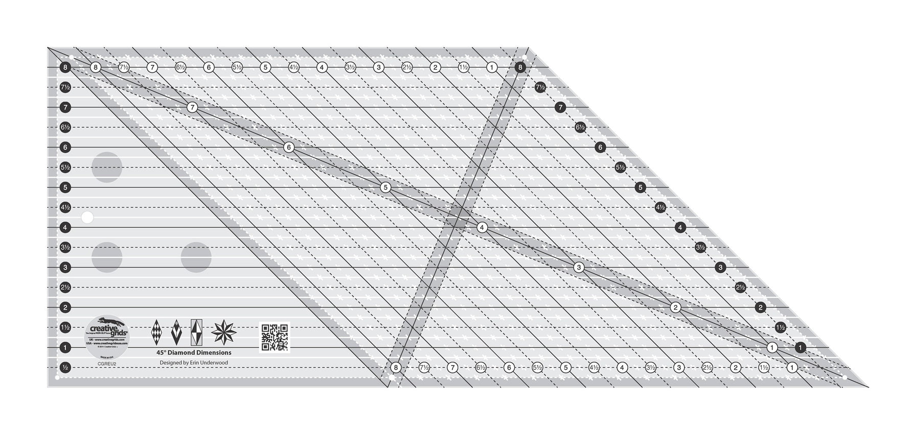 Creative Grids Quilt Ruler 45 Degree Diamond Dimensions