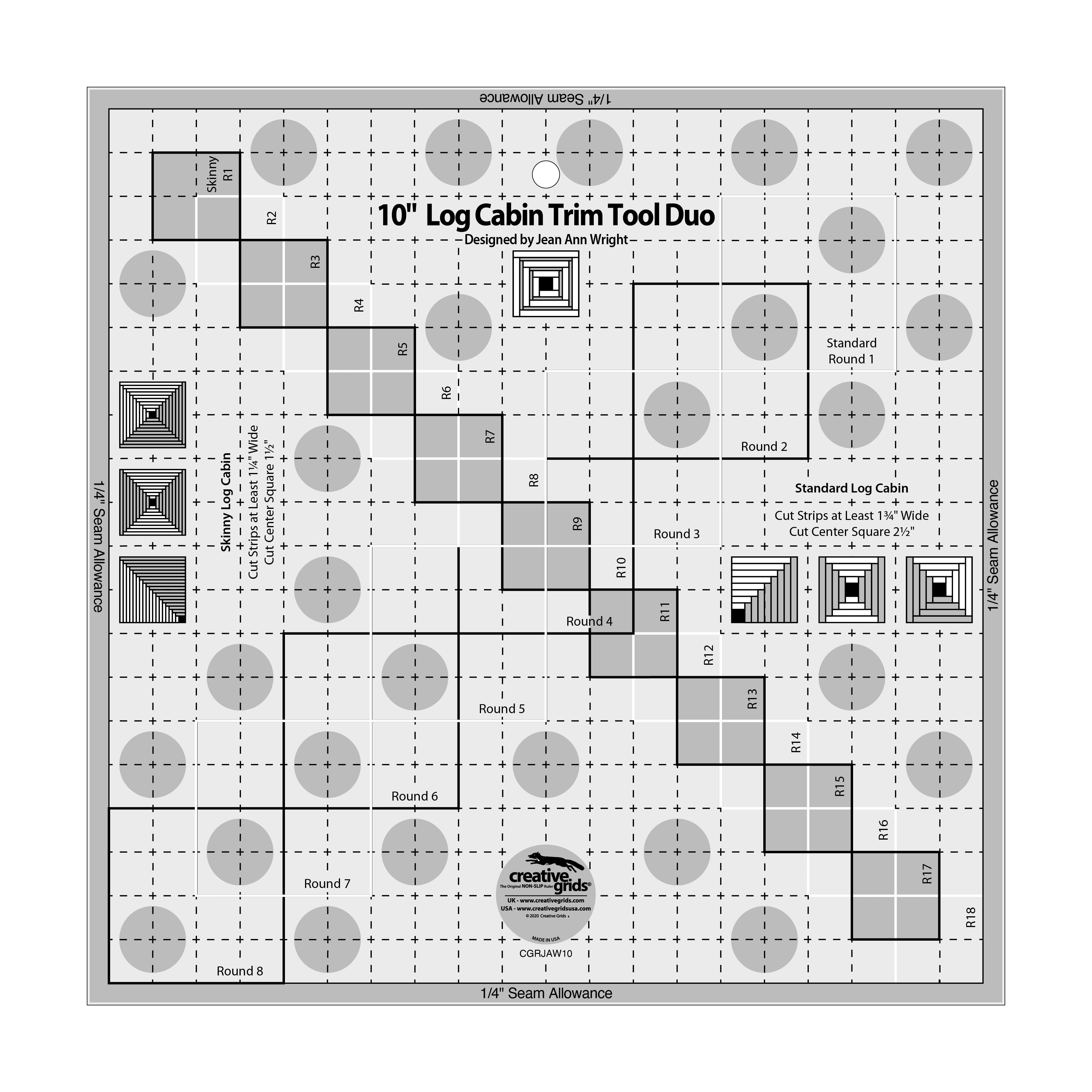 Creative Grids Quilt Ruler 10in Log Cabin Trim Tool Duo