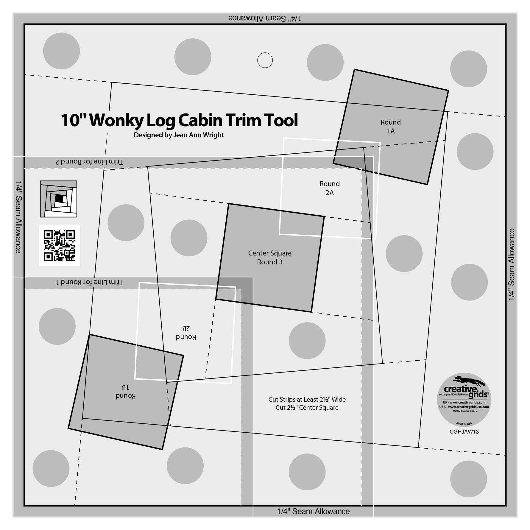 Creative Grids Quilt Ruler 10in Wonky Log Cabin Trim Tool
