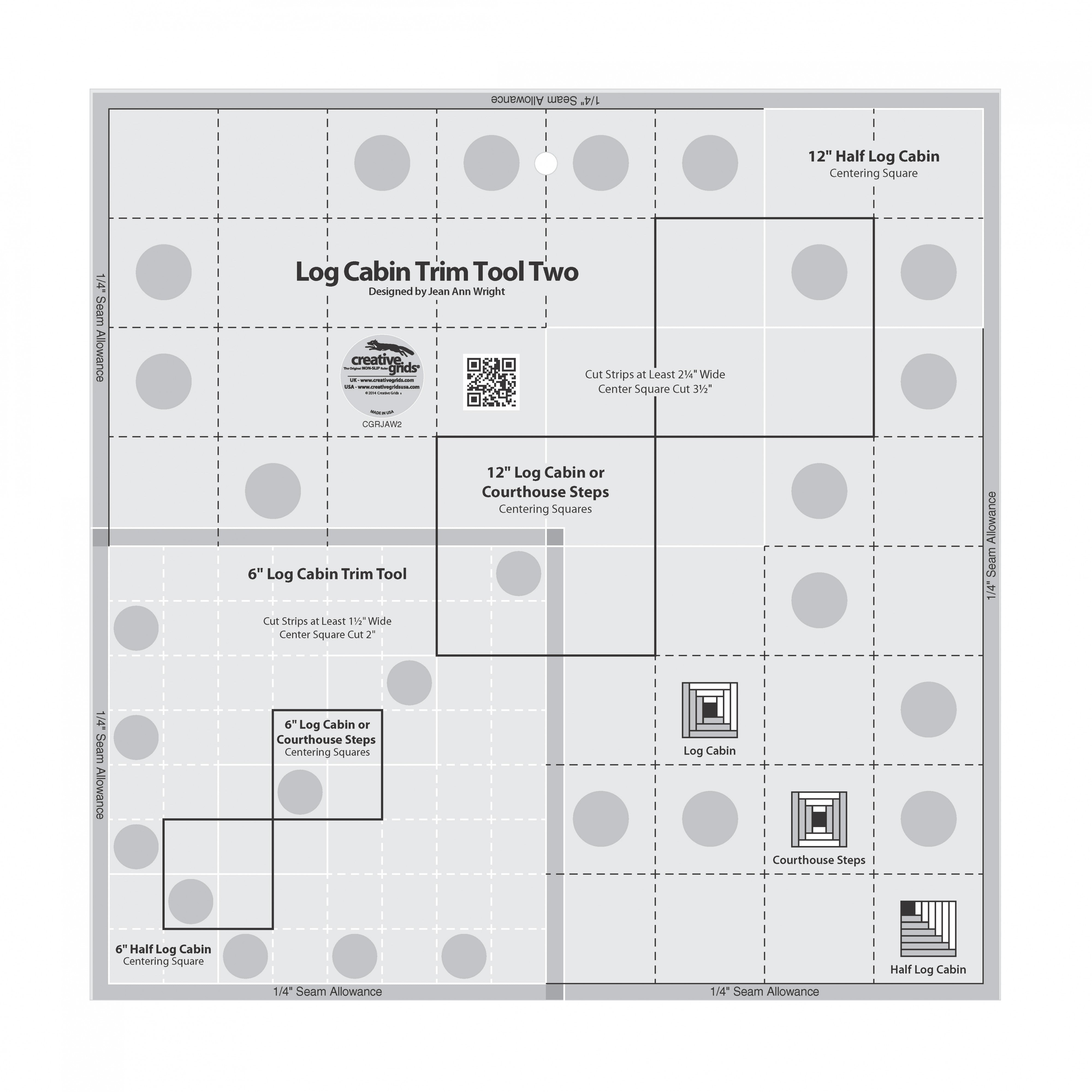 Creative Grids Quilt Ruler Log Cabin Trim Tool Two 6in &amp; 12in Blocks