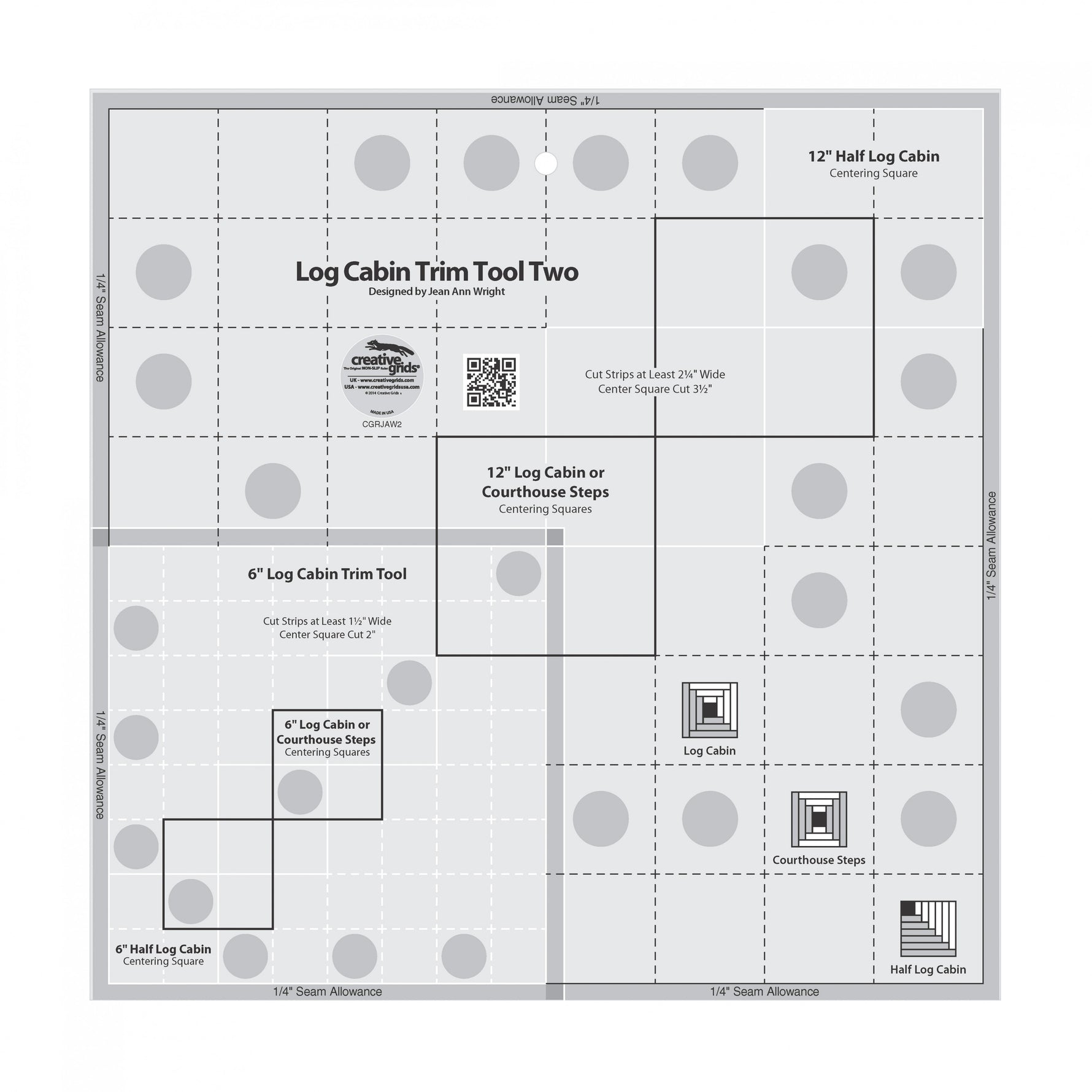 Creative Grids Quilt Ruler Log Cabin Trim Tool Two 6in &amp; 12in Blocks