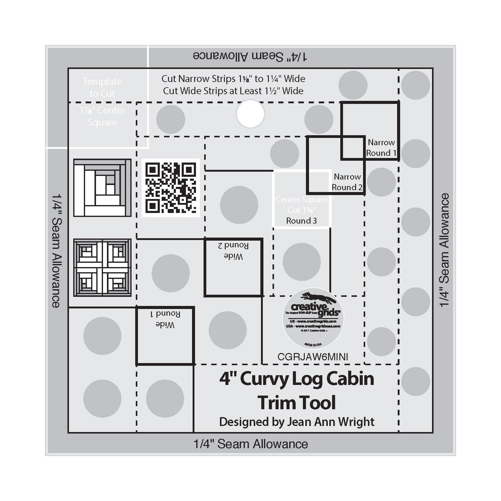 Creative Grids Quilt Ruler 4in Curvy Log Cabin Trim Tool