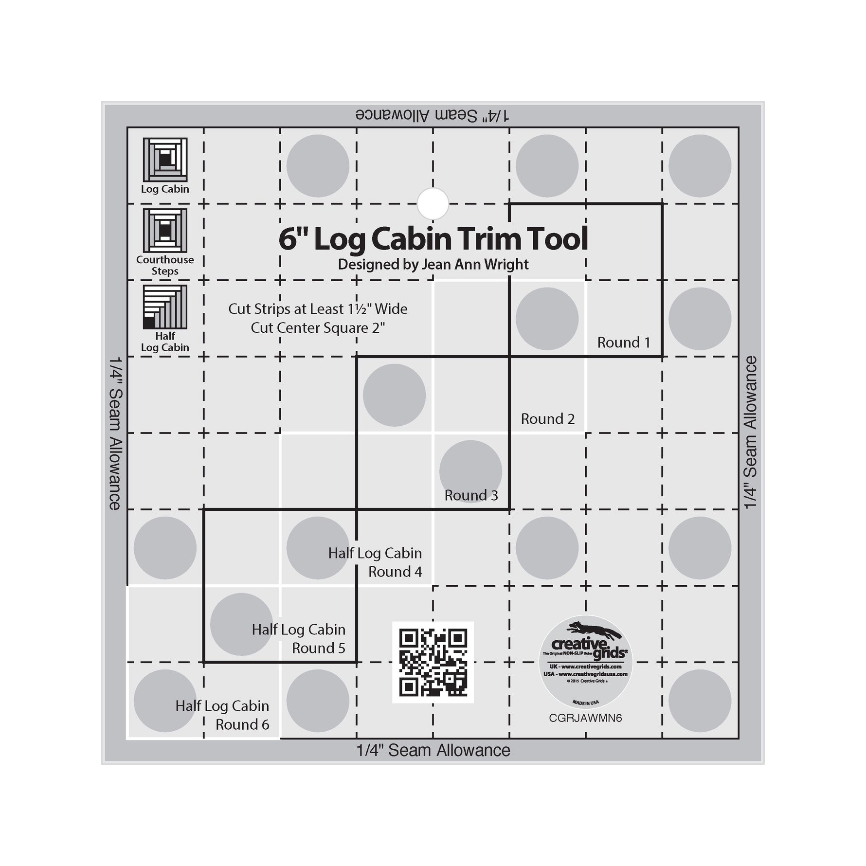 Creative Grids Quilt Ruler 6in Log Cabin Trim Tool