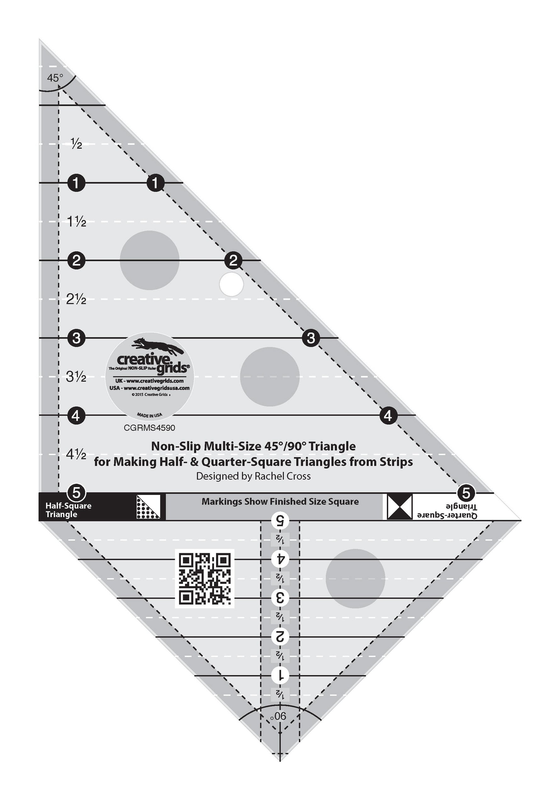 Creative Grids Quilt Ruler Multi Size Triangle 45 and 90 Degrees