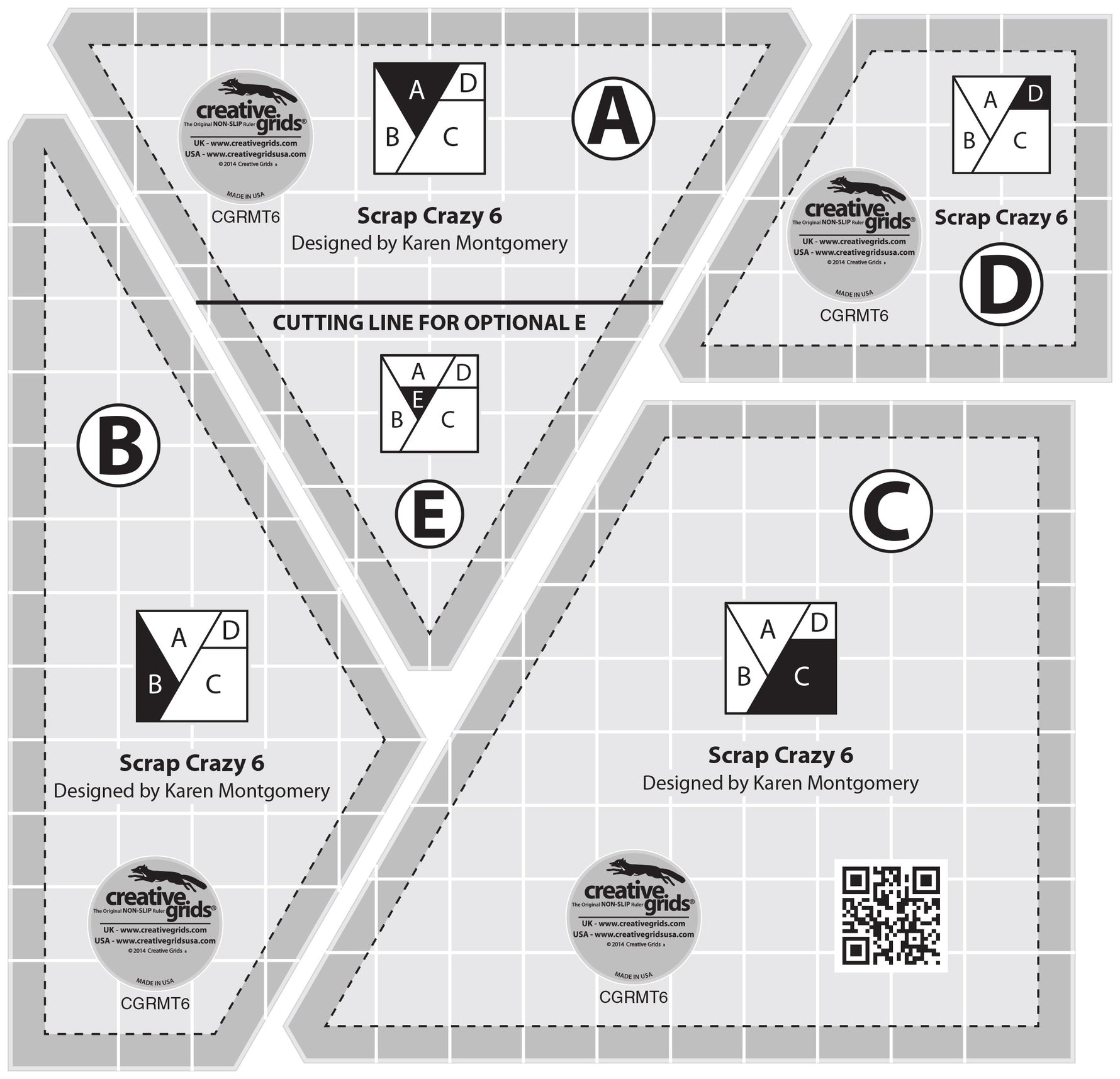 Creative Grids Quilt Ruler Scrap Crazy 6 Templates