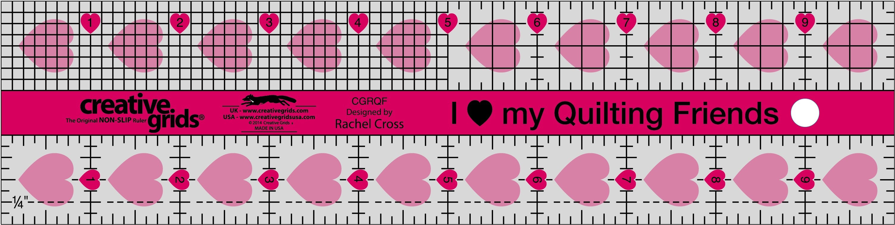 Creative Grids I Love My Quilt Friends Quilt Ruler 2-1/2in x 10in Rectangle