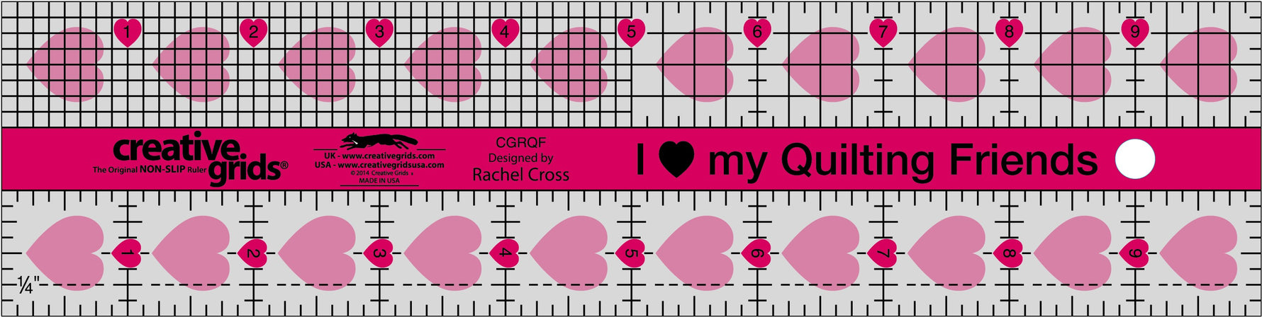Creative Grids I Love My Quilt Friends Quilt Ruler 2-1/2in x 10in Rectangle