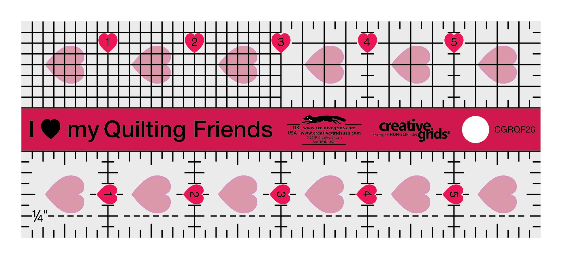Creative Grids I Love My Quilt Friends Mini Quilt Ruler 2-1/2in x 6in Rectangle