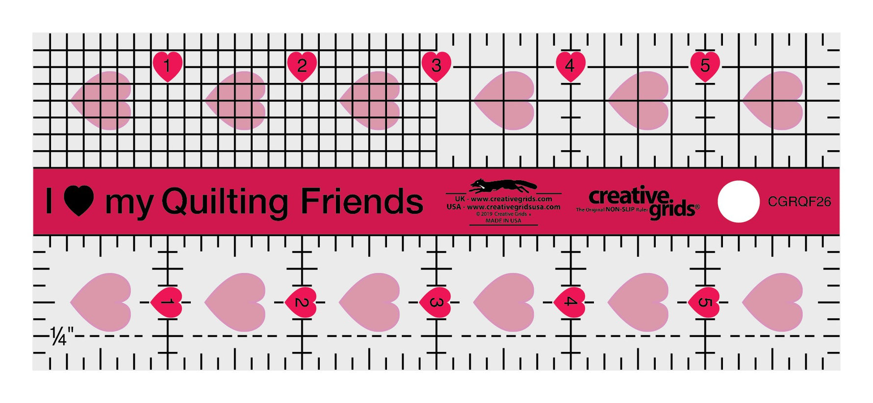 Creative Grids I Love My Quilt Friends Mini Quilt Ruler 2-1/2in x 6in Rectangle