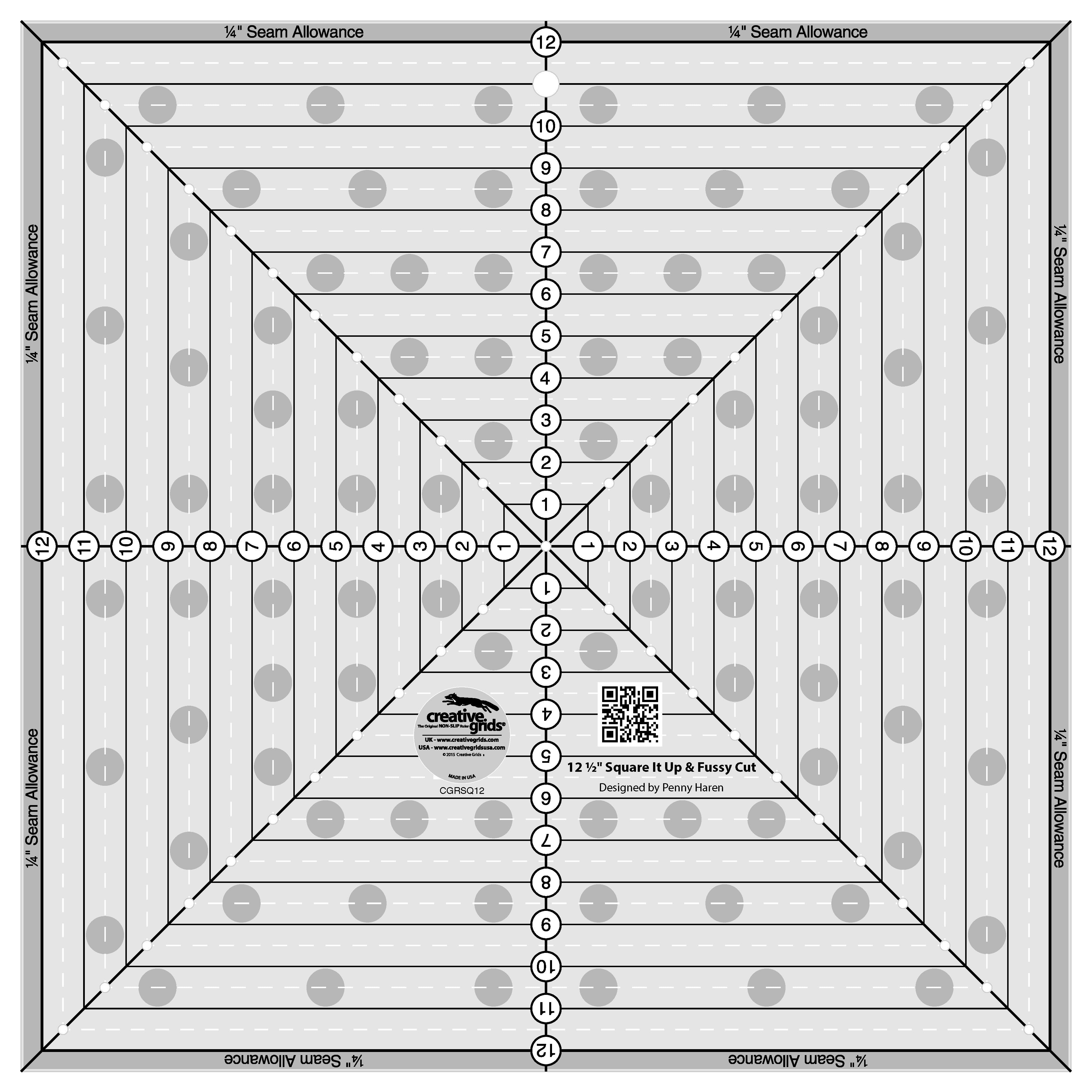 Creative Grids Quilt Ruler 12-1/2in Square It Up or Fussy Cut Square