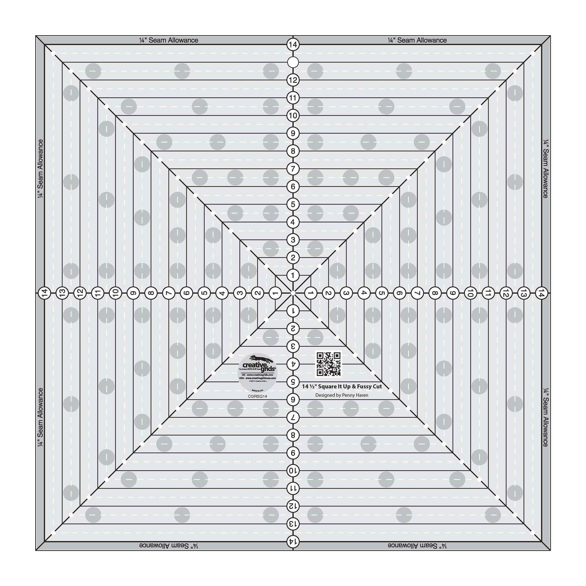 Creative Grids Quilt Ruler 14-1/2in Square It Up or Fussy Cut Square