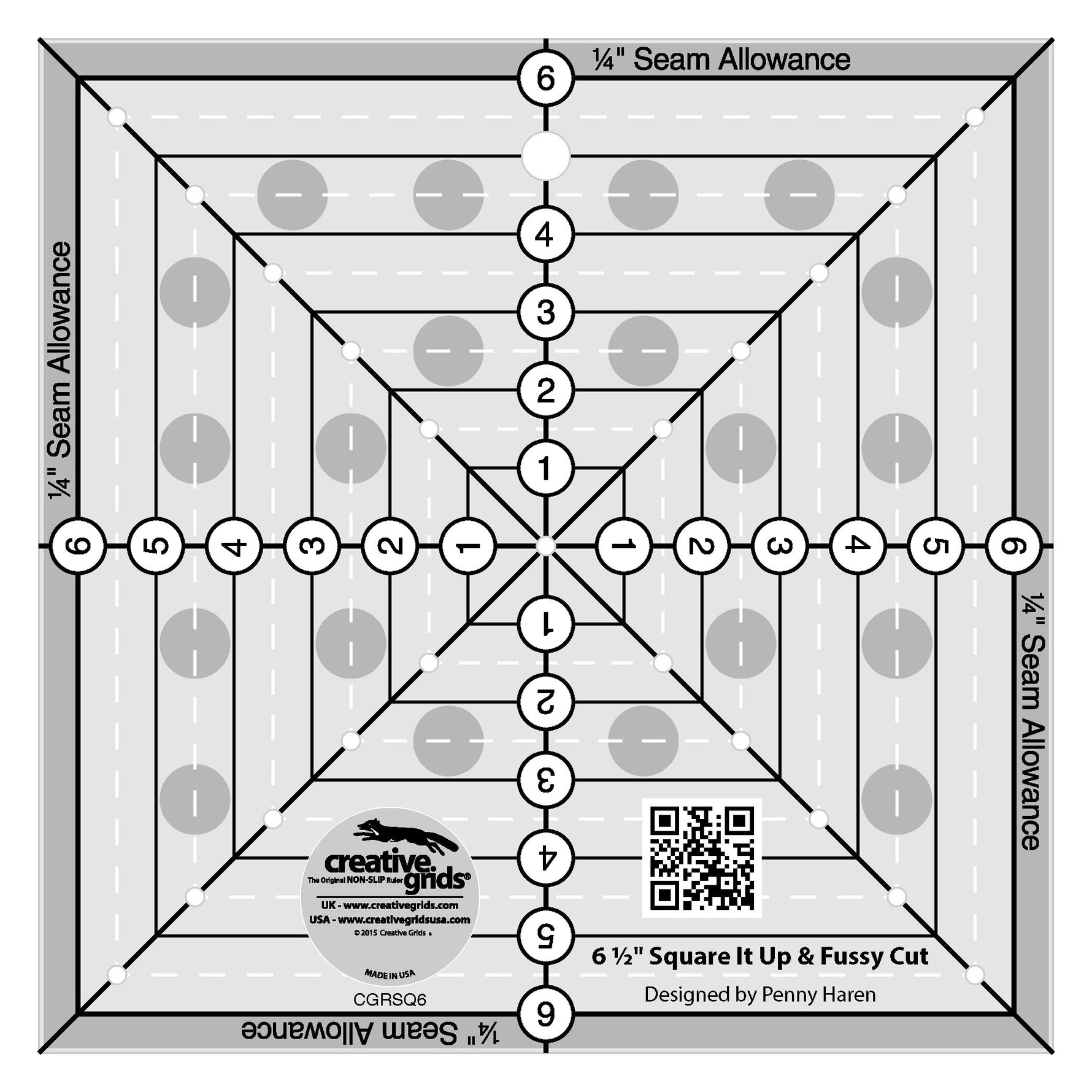 Creative Grids Quilt Ruler 6-1/2in Square It Up or Fussy Cut Square