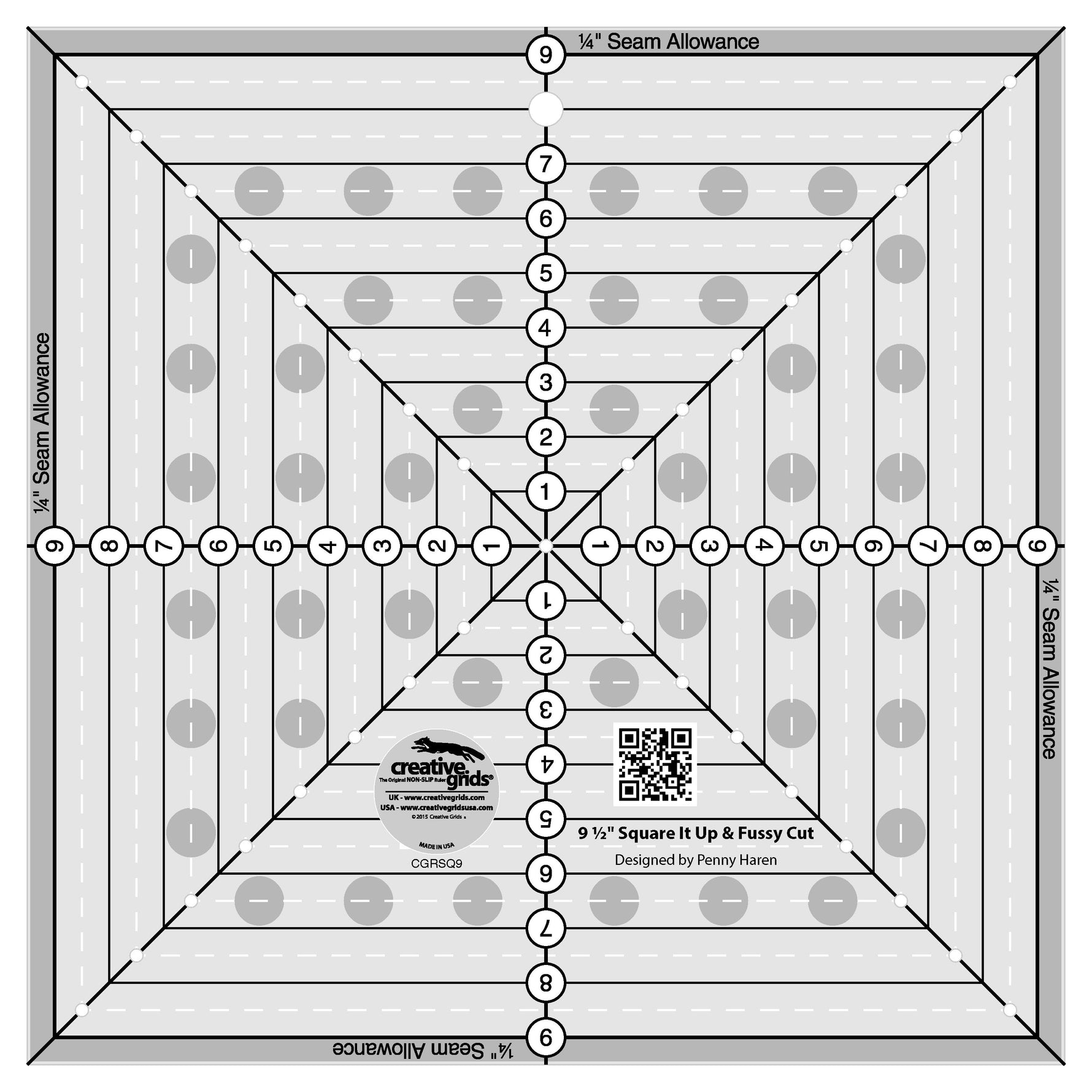 Creative Grids Quilt Ruler 9-1/2in Square It Up or Fussy Cut Square