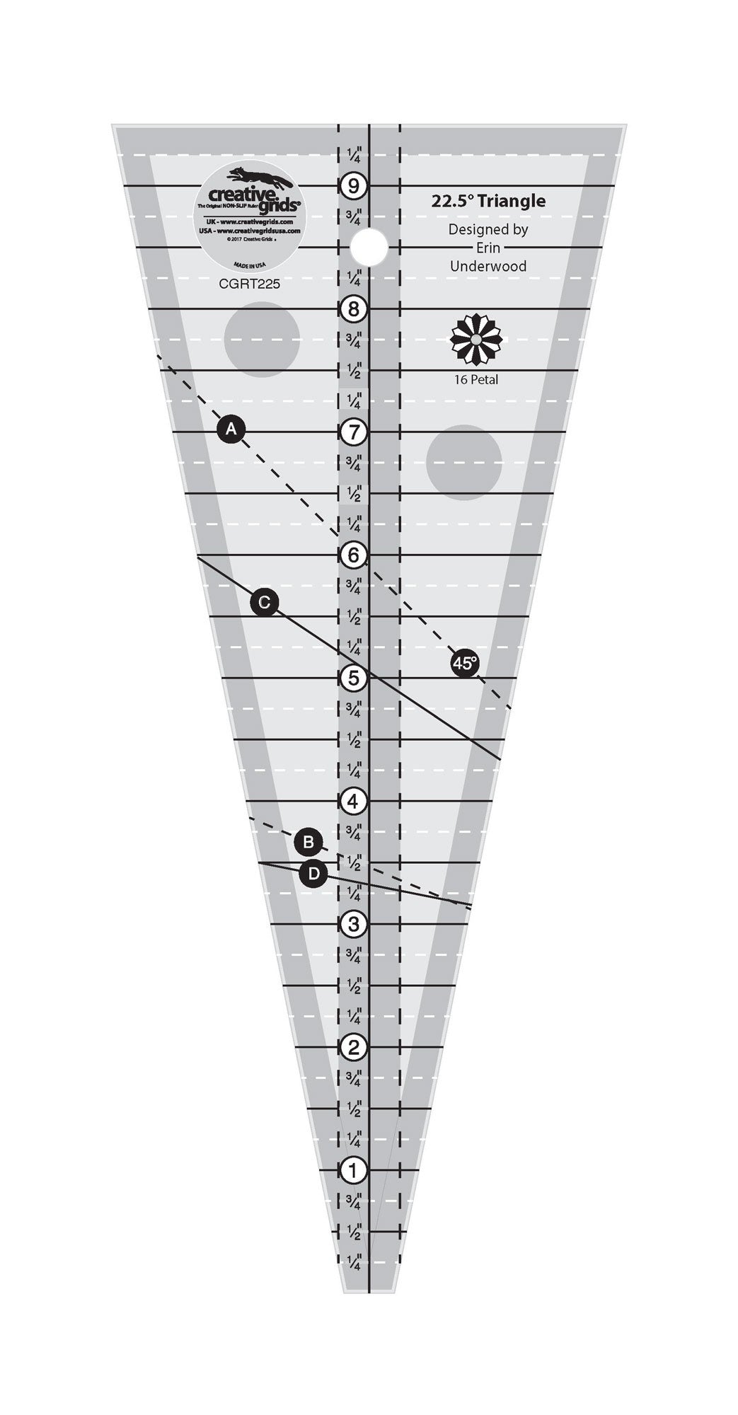 Creative Grids Quilt Ruler 22-1/2 Degree Triangle
