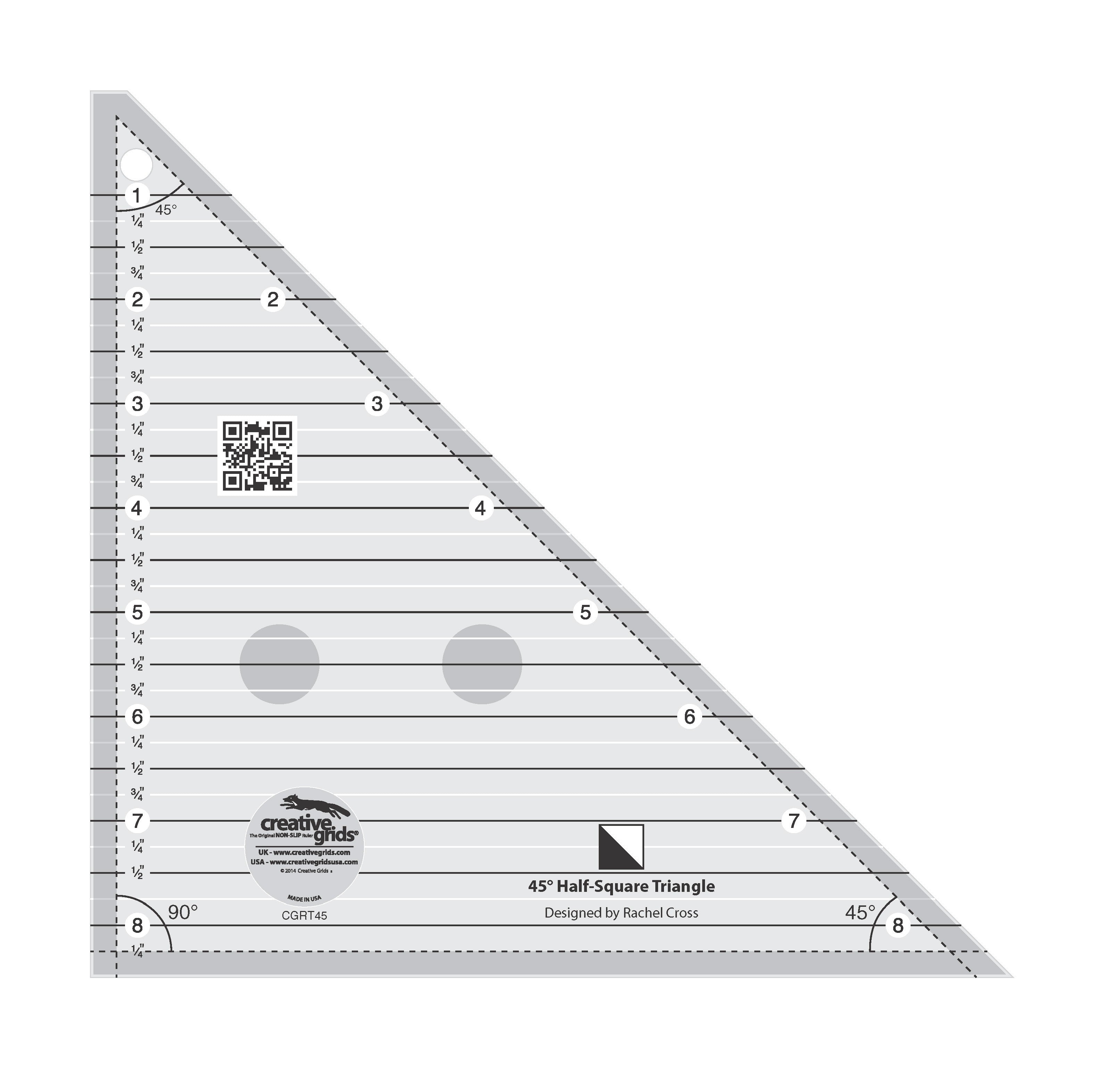 Creative Grids Quilt Ruler 45 Degree Half-Square 8-1/2in Triangle