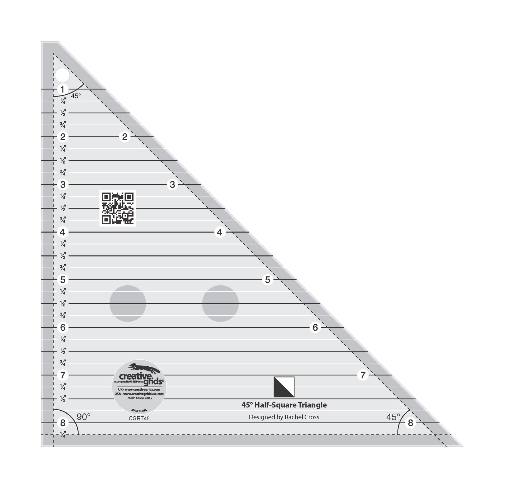 Creative Grids Quilt Ruler 45 Degree Half-Square 8-1/2in Triangle