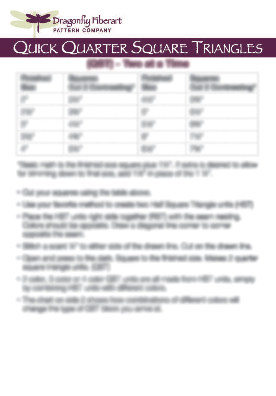 Quarter Square Triangles Learning Card