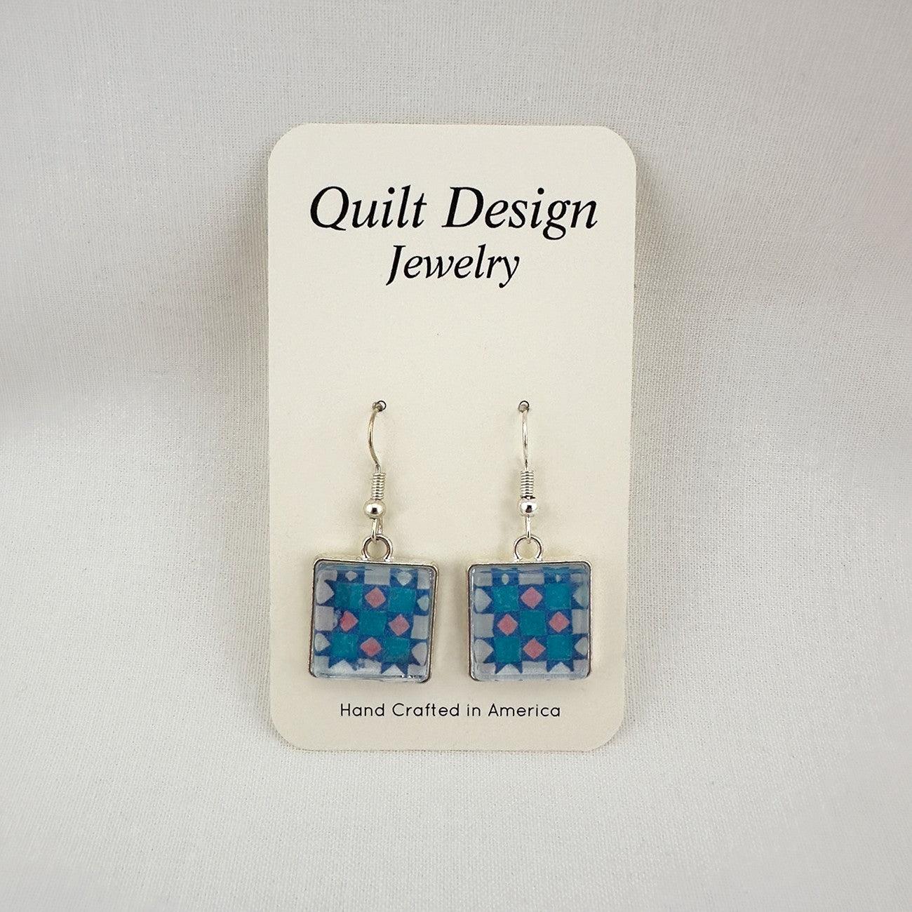 Quilt Earrings Patience Blue Pink