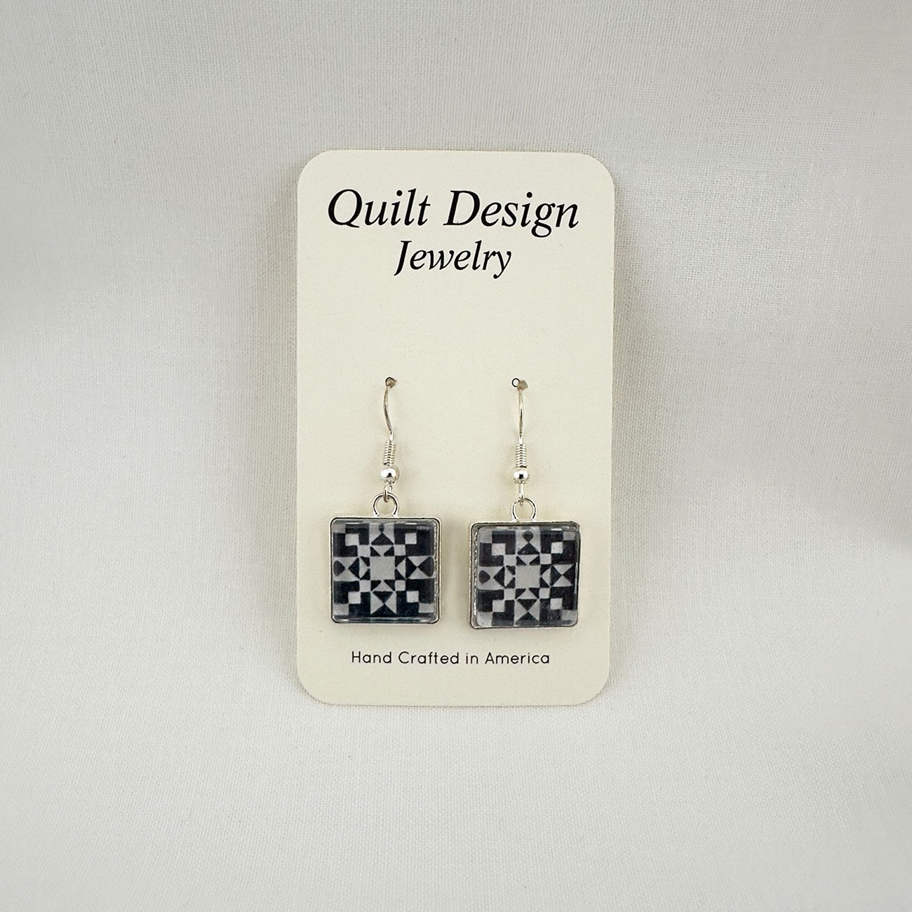 Quilt Earrings Star Crossing Black and White