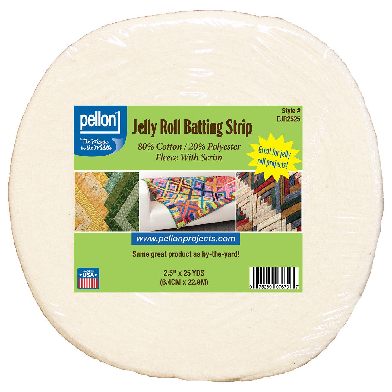 80/20 Cotton/Polyester Batting With Scrim Jelly Roll Strip 2.5in x 25 yds