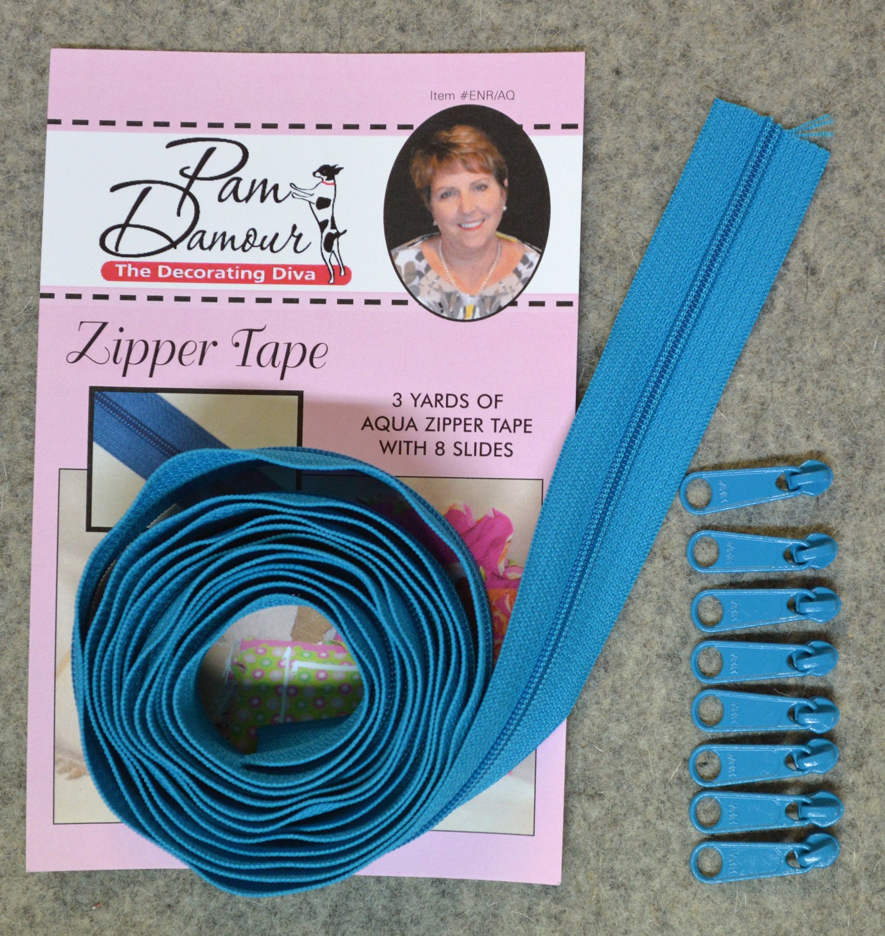3 yards of Reversible Coil Zipper Tape with 8 Slides Aqua