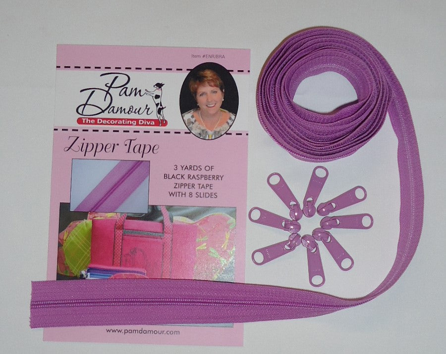 3 yards of Reversible Coil Zipper Tape with 8 Slides Black Raspberry