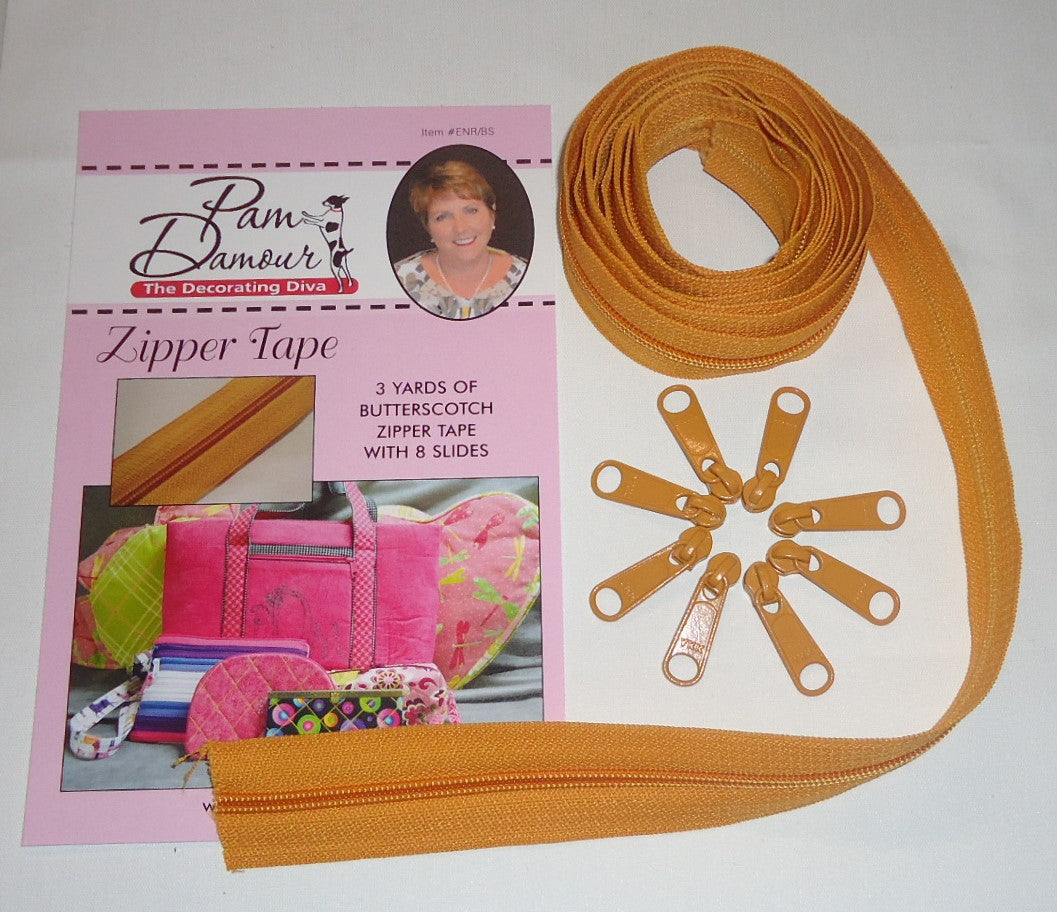 3 yards of Reversible Coil Zipper Tape with 8 Slides Butterscotch