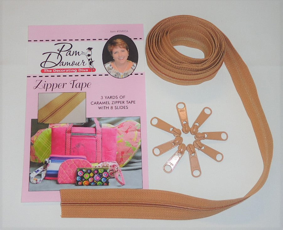 3 yards of Reversible Coil Zipper Tape with 8 Slides Caramel