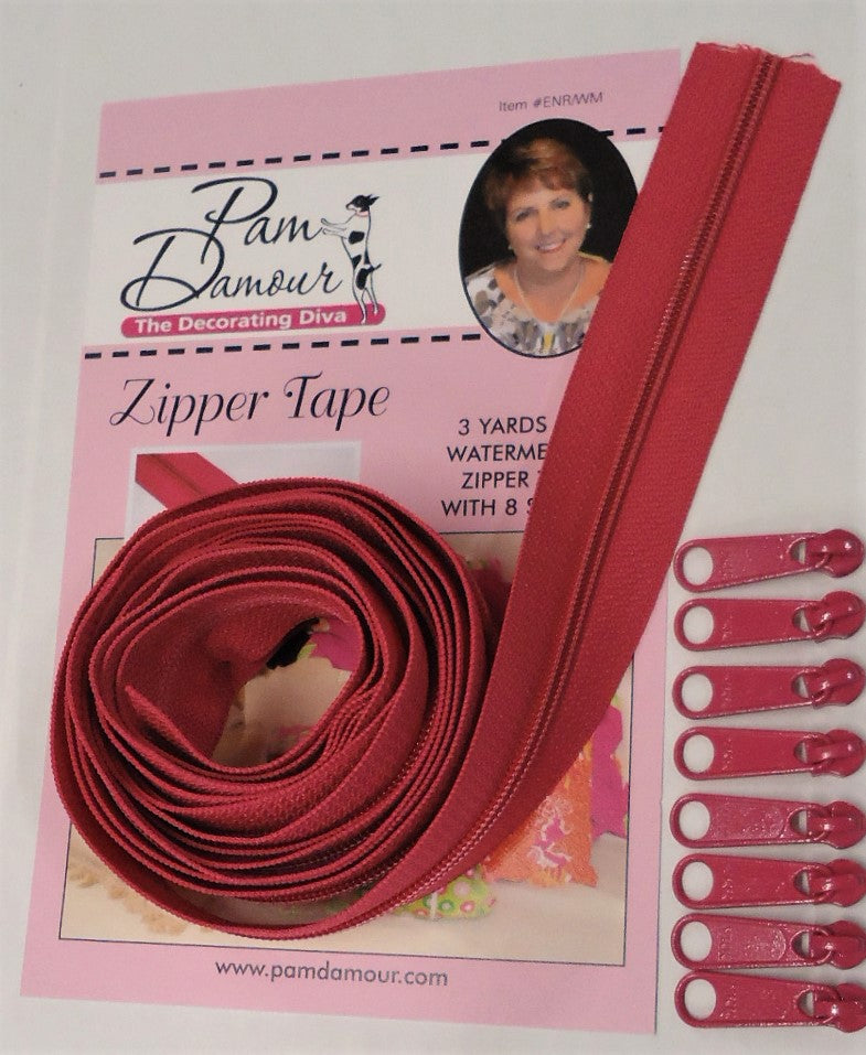 3 yards of Reversible Coil Zipper Tape with 8 Slides Watermelon