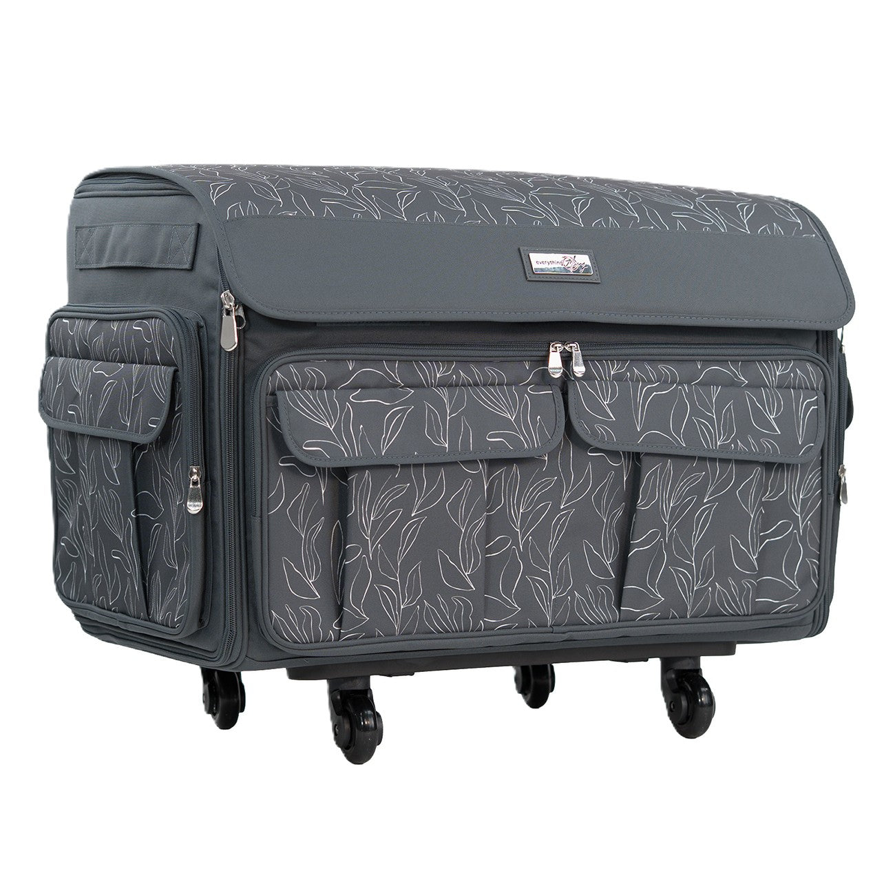 XXL Rolling Sewing Machine Tote Grey Floral