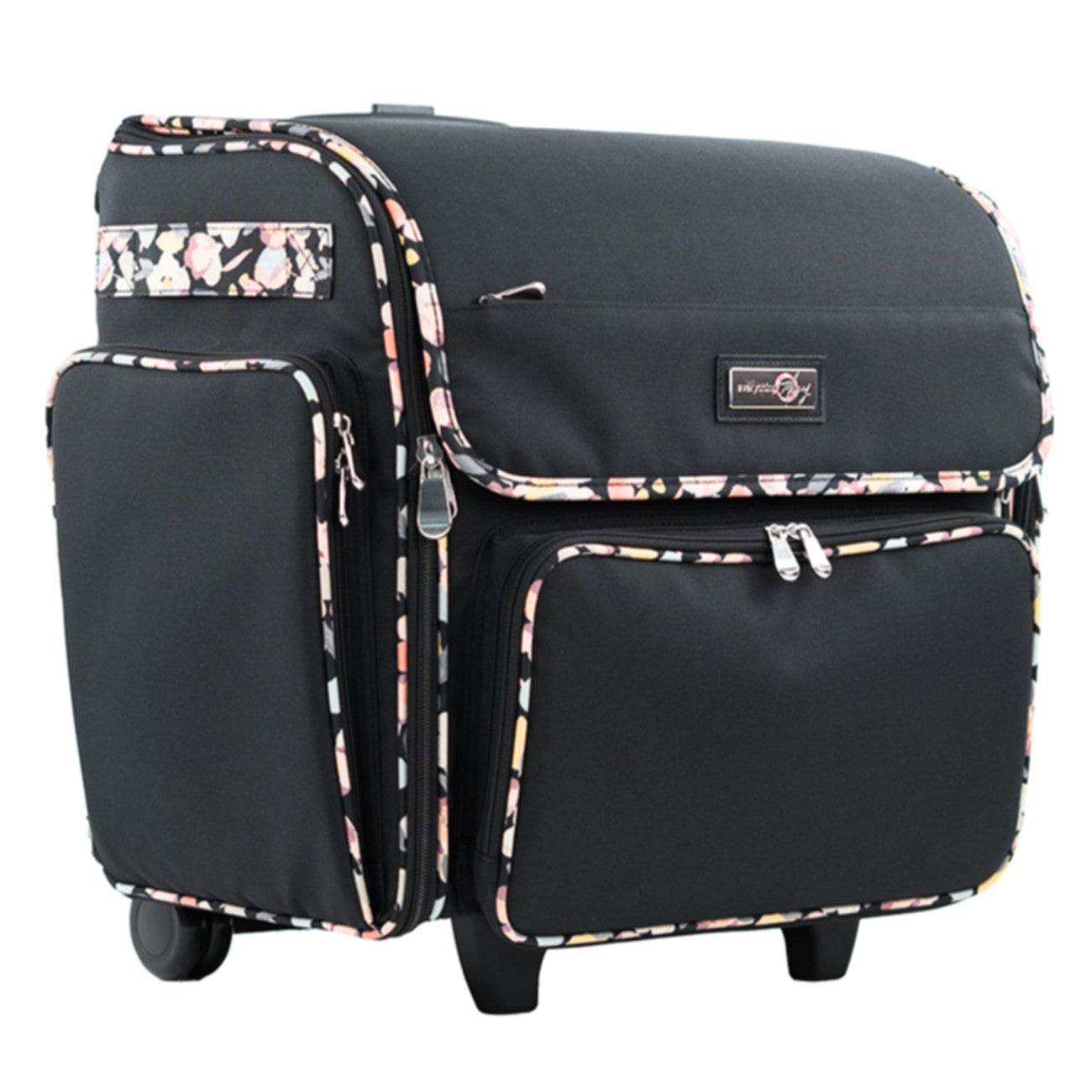 Deluxe Rolling Craft Tote Black Floral