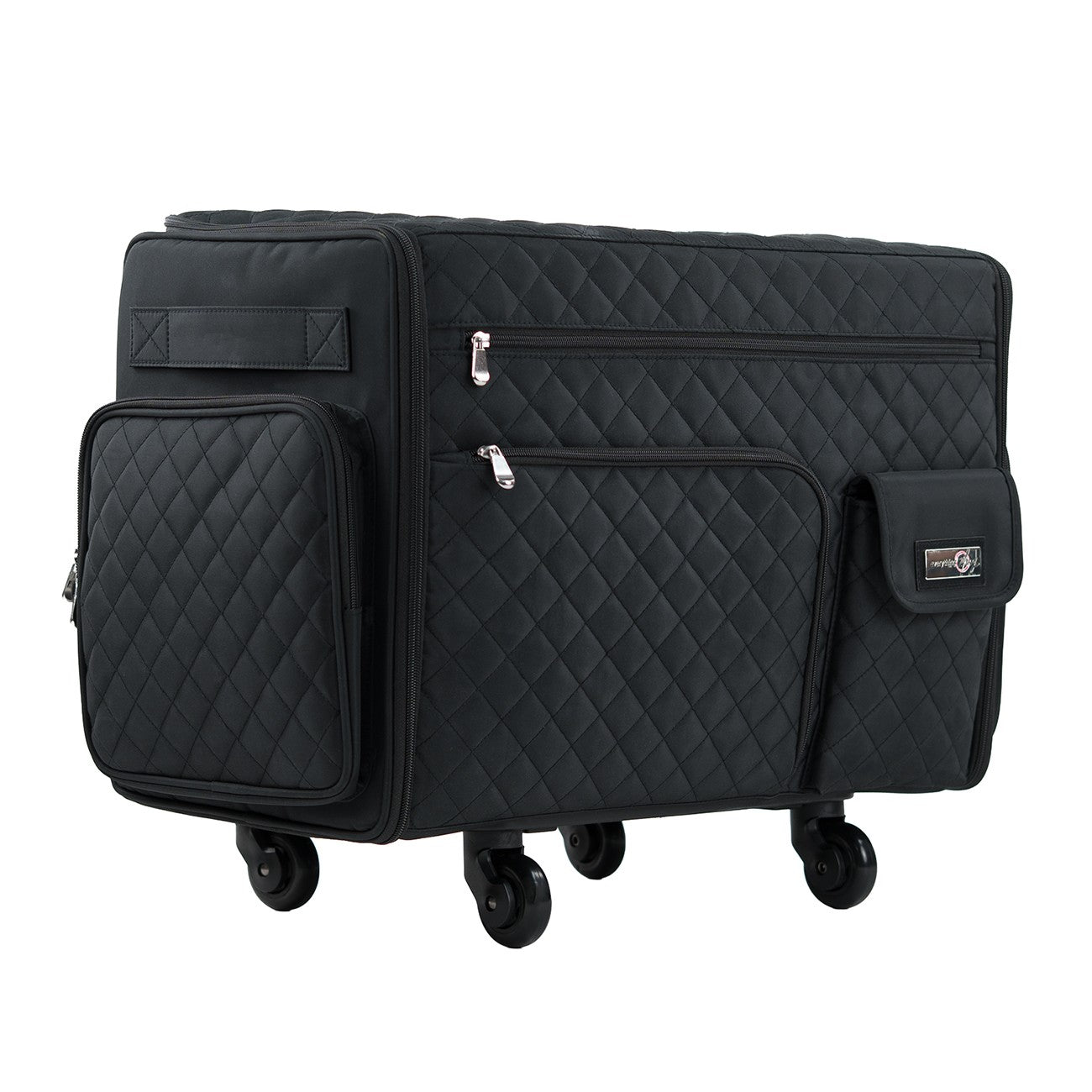 XL Flat Top Rolling Sewing Machine Tote Black Quilted
