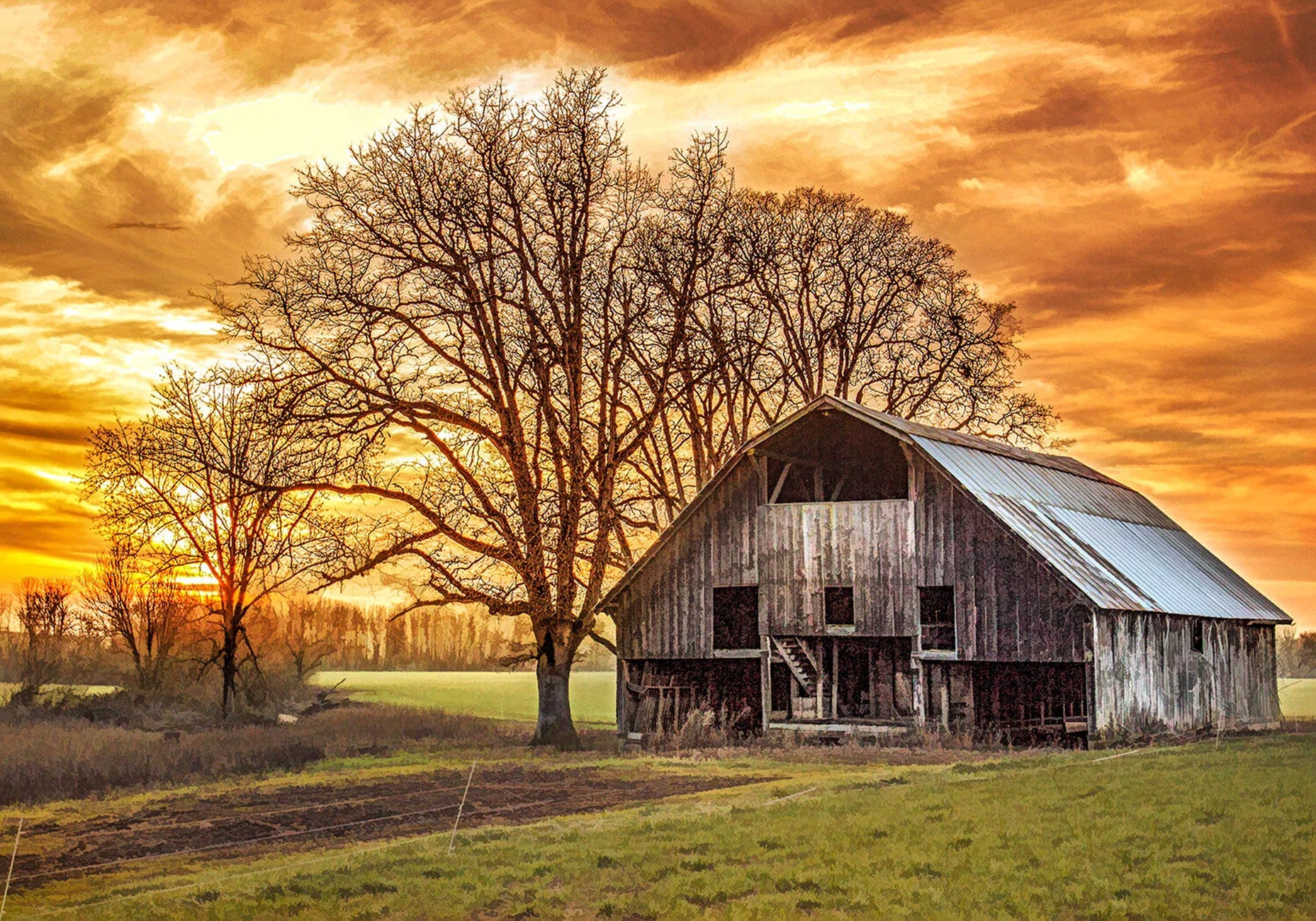 Sunset Barn Panel 20in x 14in