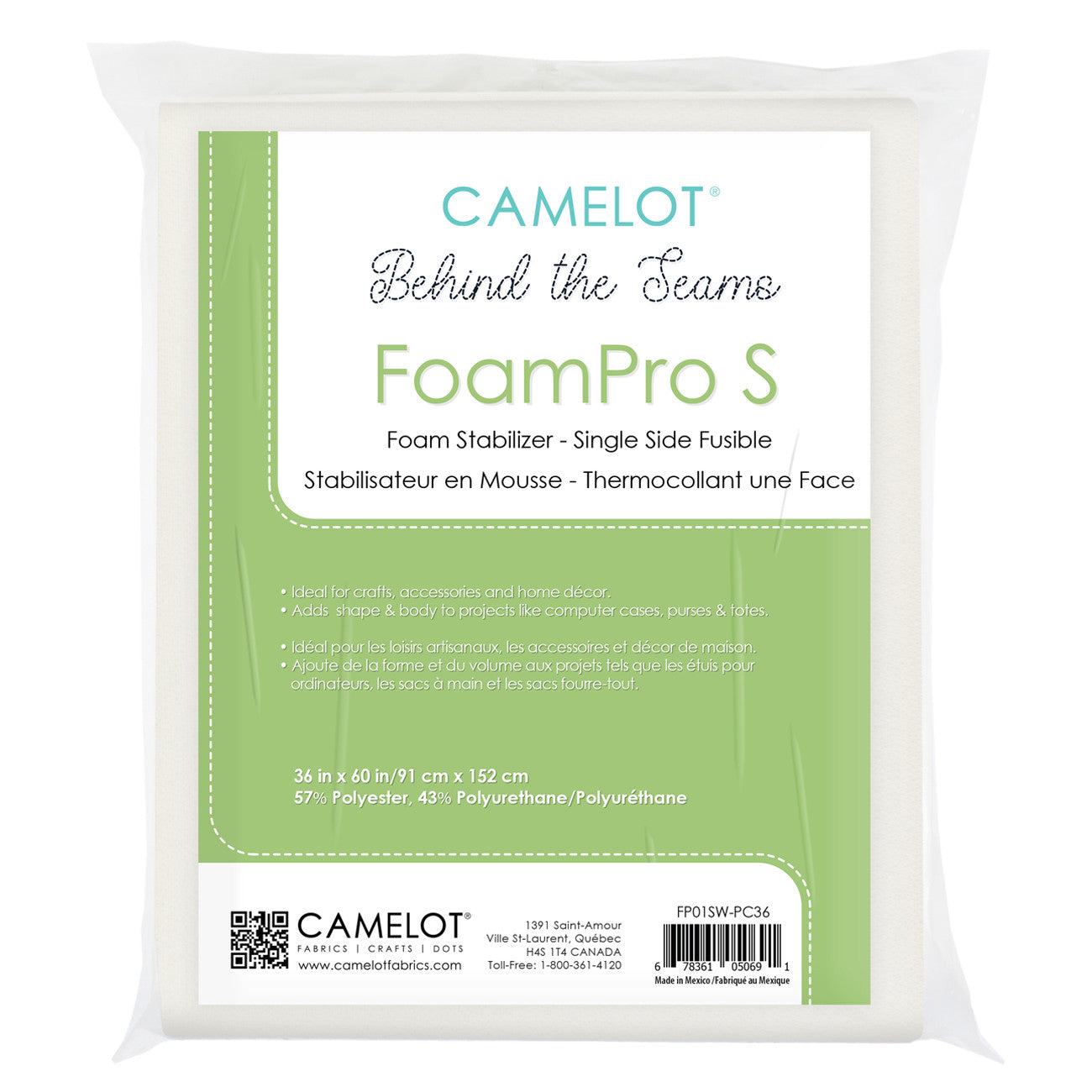 Behind the Seams Foam Stabilizer 1 Side Fusible Pre-cut 36"x60"