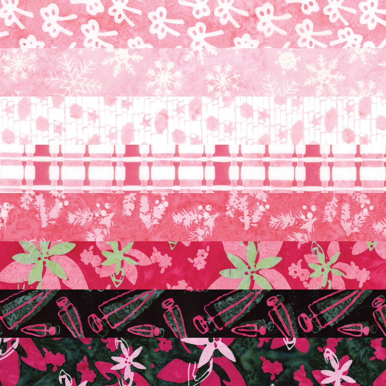 Batiks Holiday Happiness Poinsettia Fat Quarter Bundle 8 Pcs.