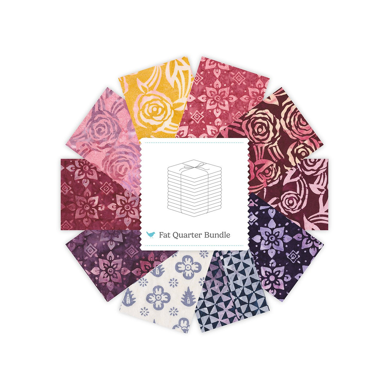 Batiks Rose Petal Blooms Fat Quarter Bundle B, 10 Pcs.