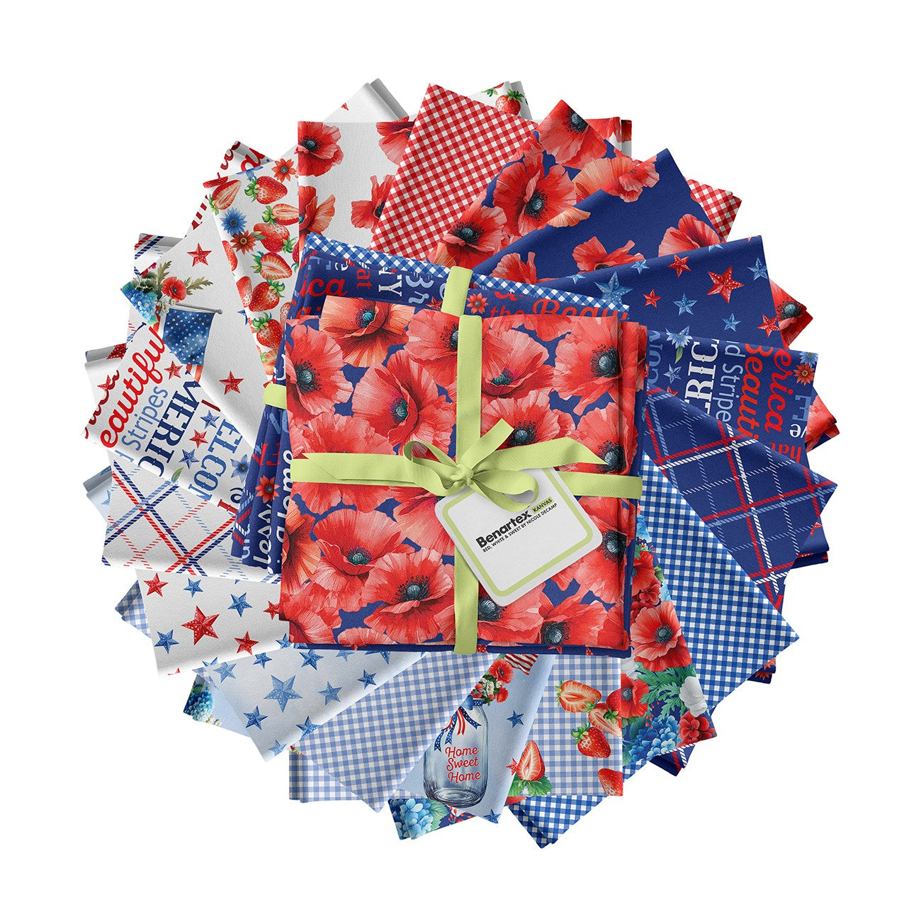 Fat Quarter Red, White & Sweet, 18pcs/bundle